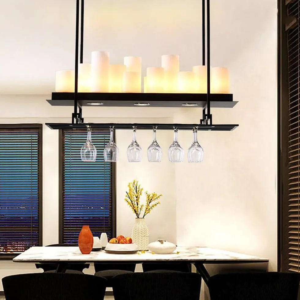 Black Bar Pendant Light For Living Room Alessio Metal & Glass Led Ip20