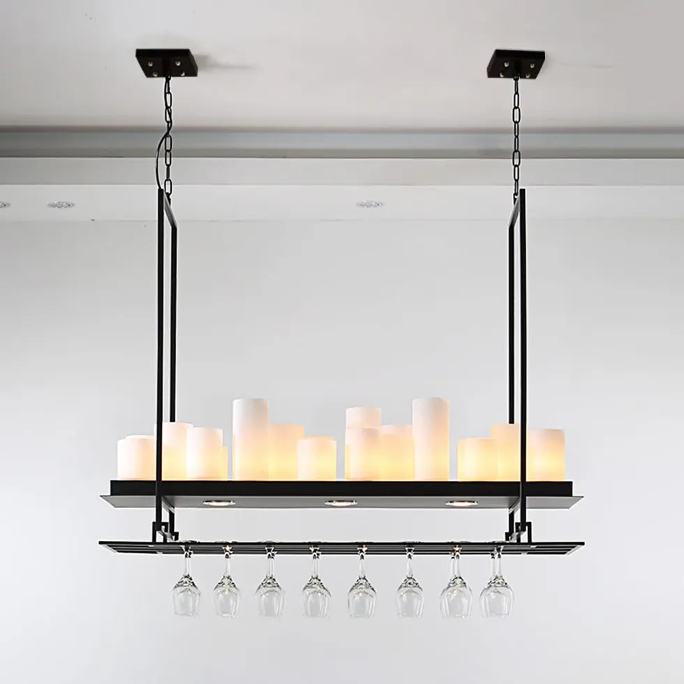 Black Bar Pendant Light For Living Room Alessio Metal & Glass Led Ip20