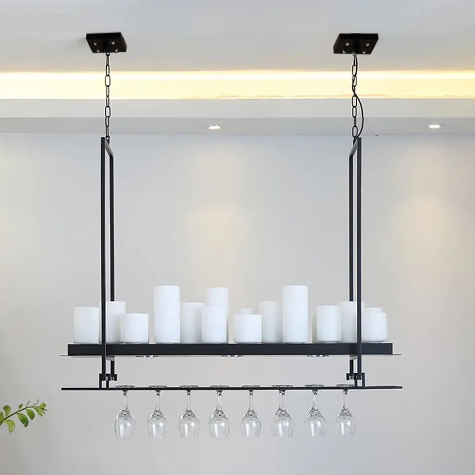 Black Bar Pendant Light For Living Room Alessio Metal & Glass Led Ip20