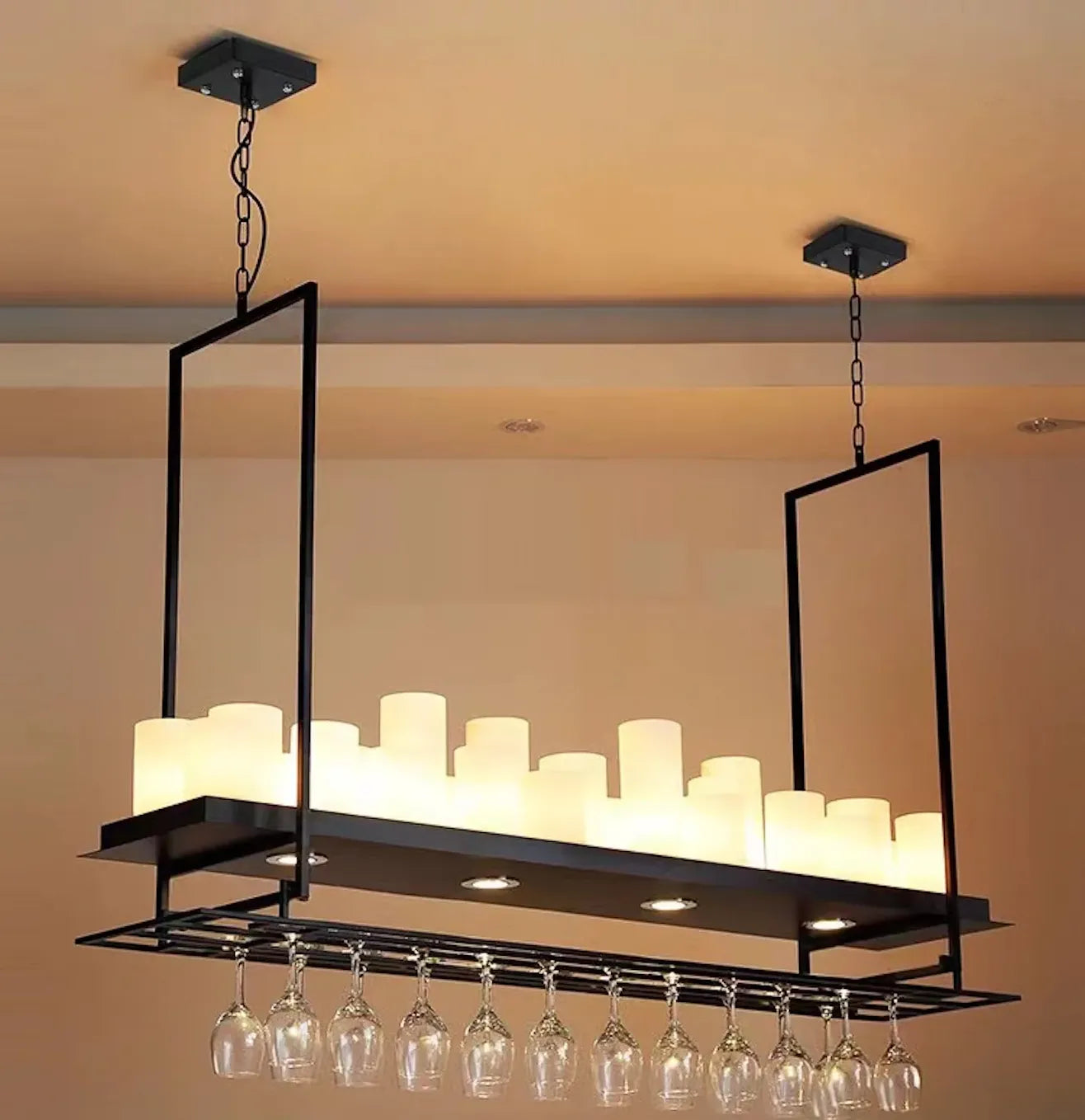 Black Bar Pendant Light For Living Room Alessio Metal & Glass Led Ip20