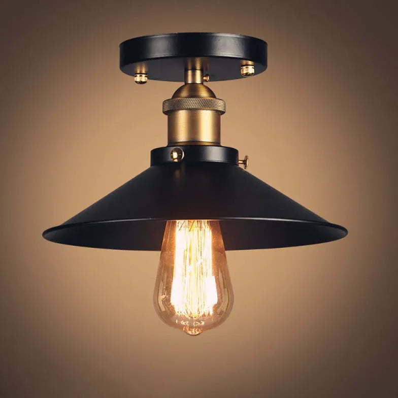 Industrial Cone Metal Black Flush Light