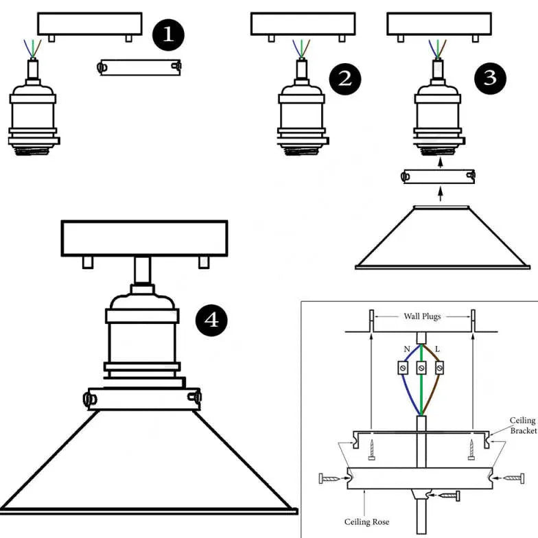 Industrial Cone Metal Black Flush Light