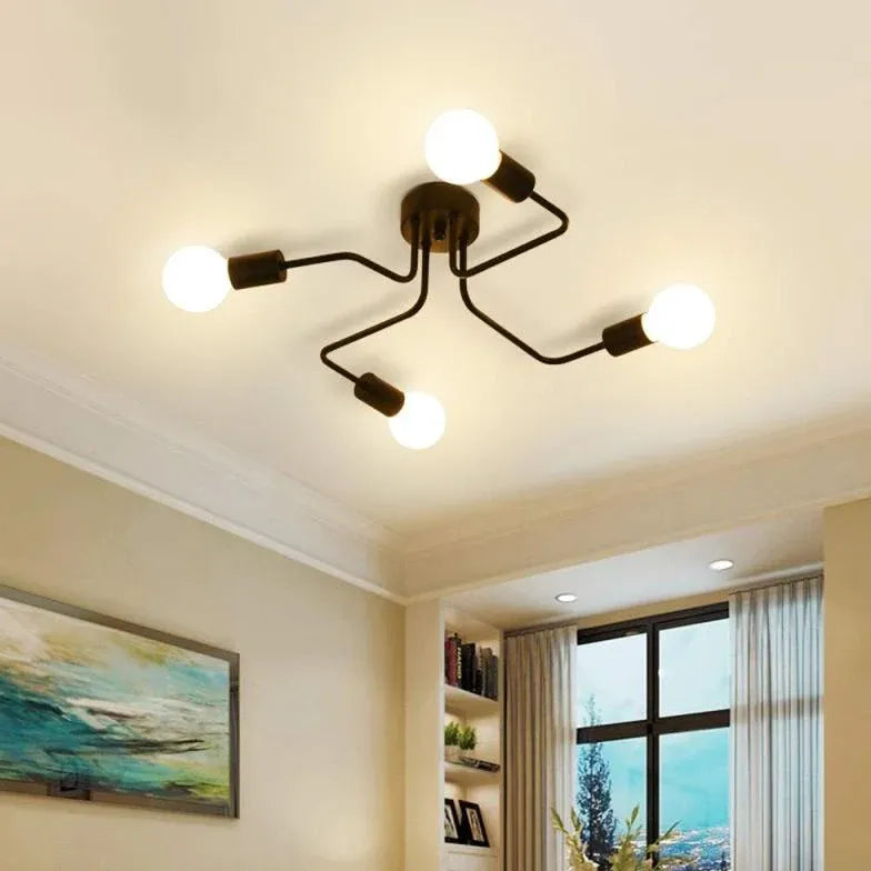 Black Semi-flush Light For Bedroom Modern Metal Ip20 Led