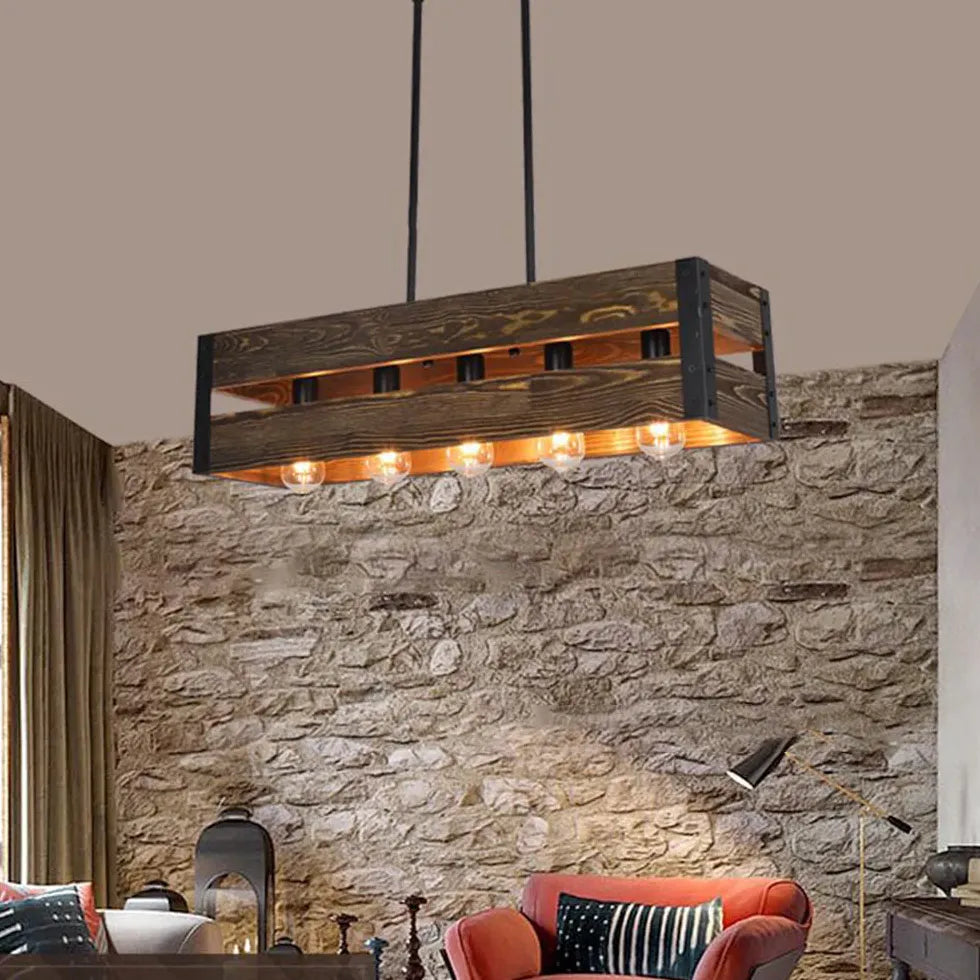 Chandelier For Bedroom Rectangular Alessio Pine Wood Ip20 Led