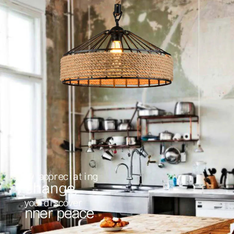 Retro Rope Metal Black Single Pendant Light