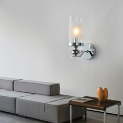 Silver Single Arm Wall Light For Living Room Alessio Metal & Glass Ip20 Led