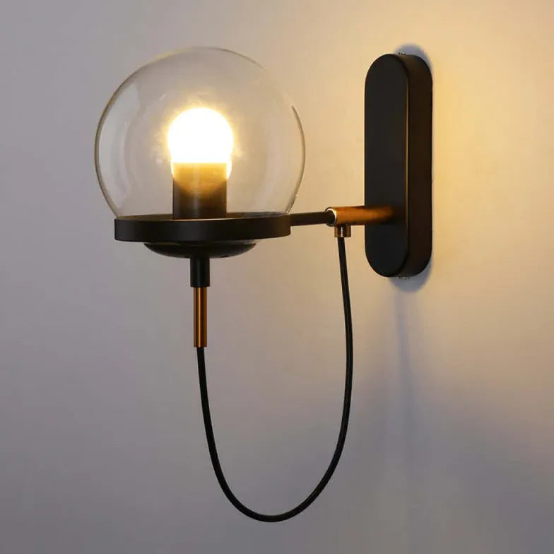 Black Rustic Retro Glass Plug-in Wall Light