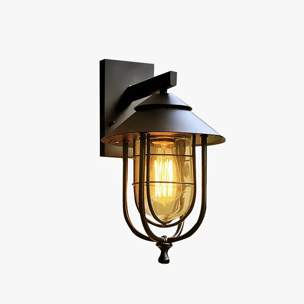 Black Corner Wall Light Alessio Metal & Glass Ip65 Led