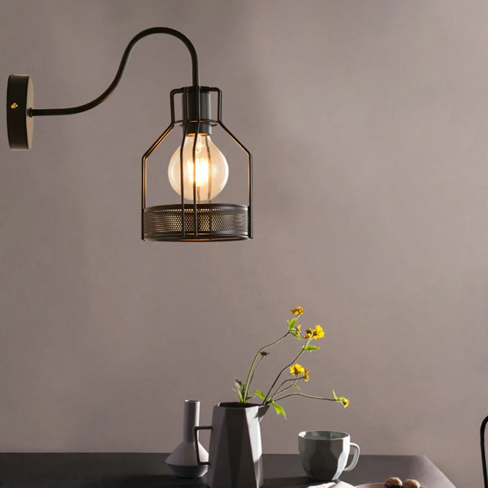 Black Single Arm Wall Light Alessio Metal & Glass