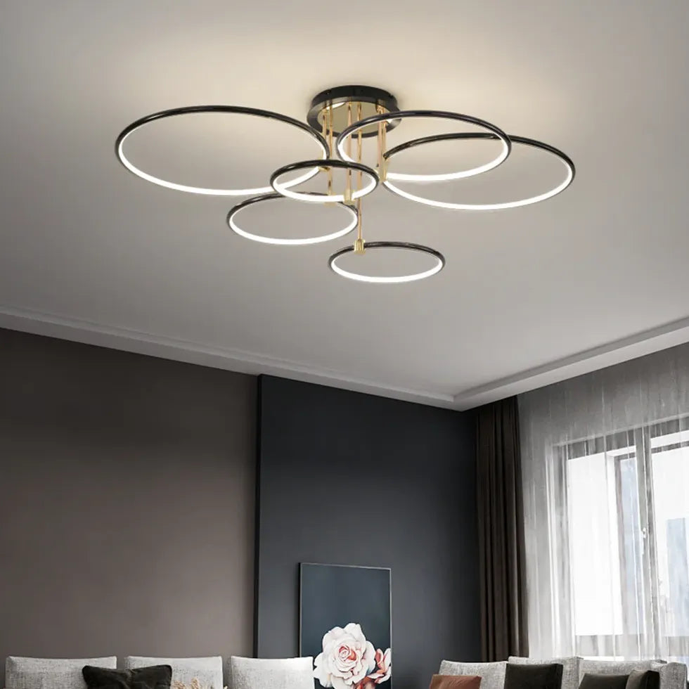 Black Semi-flush Light For Bedroom Circle Arisha Metal Ip20 Led