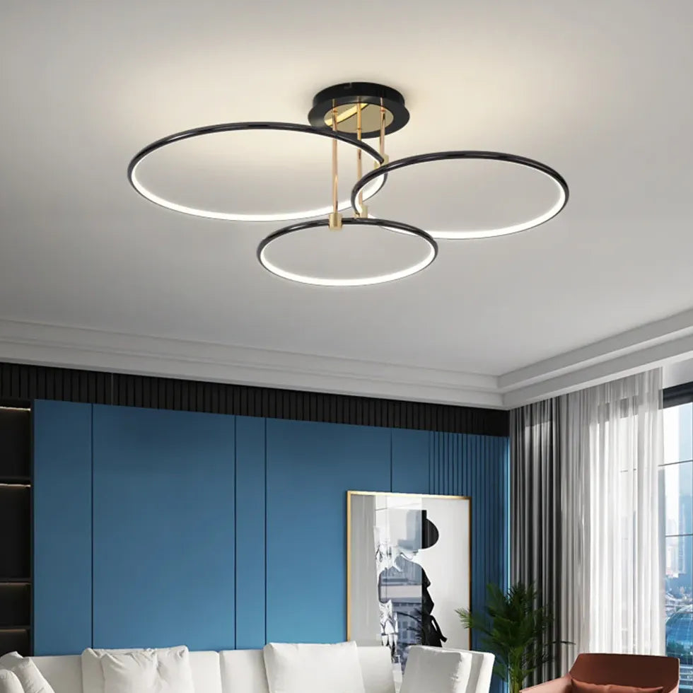 Black Semi-flush Light For Bedroom Circle Arisha Metal Ip20 Led