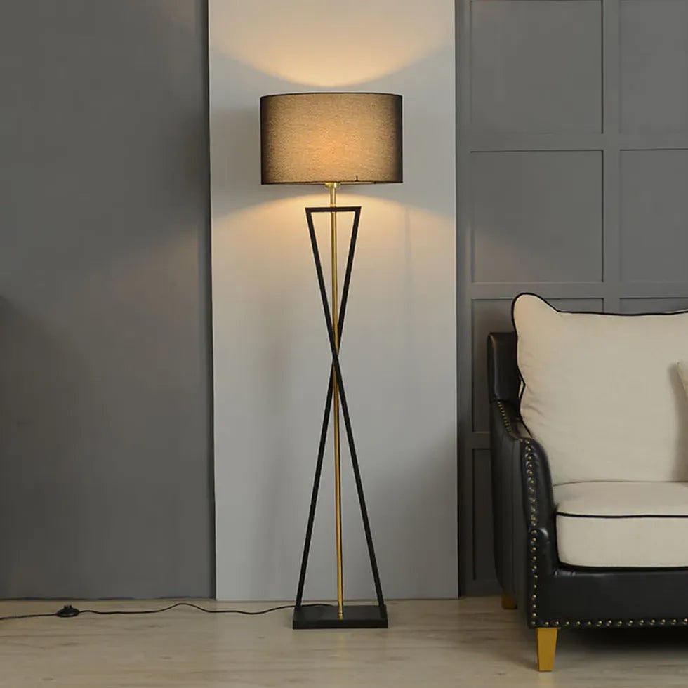 Black Tripod Floor Lamp For Study Room Baines Metal & Fabric