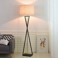 Black Tripod Floor Lamp For Study Room Baines Metal & Fabric