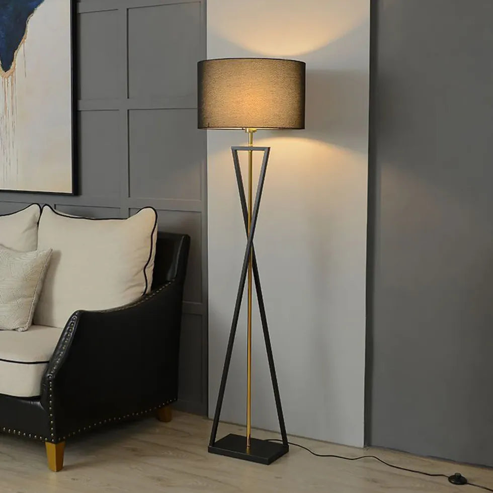 Black Tripod Floor Lamp For Study Room Baines Metal & Fabric