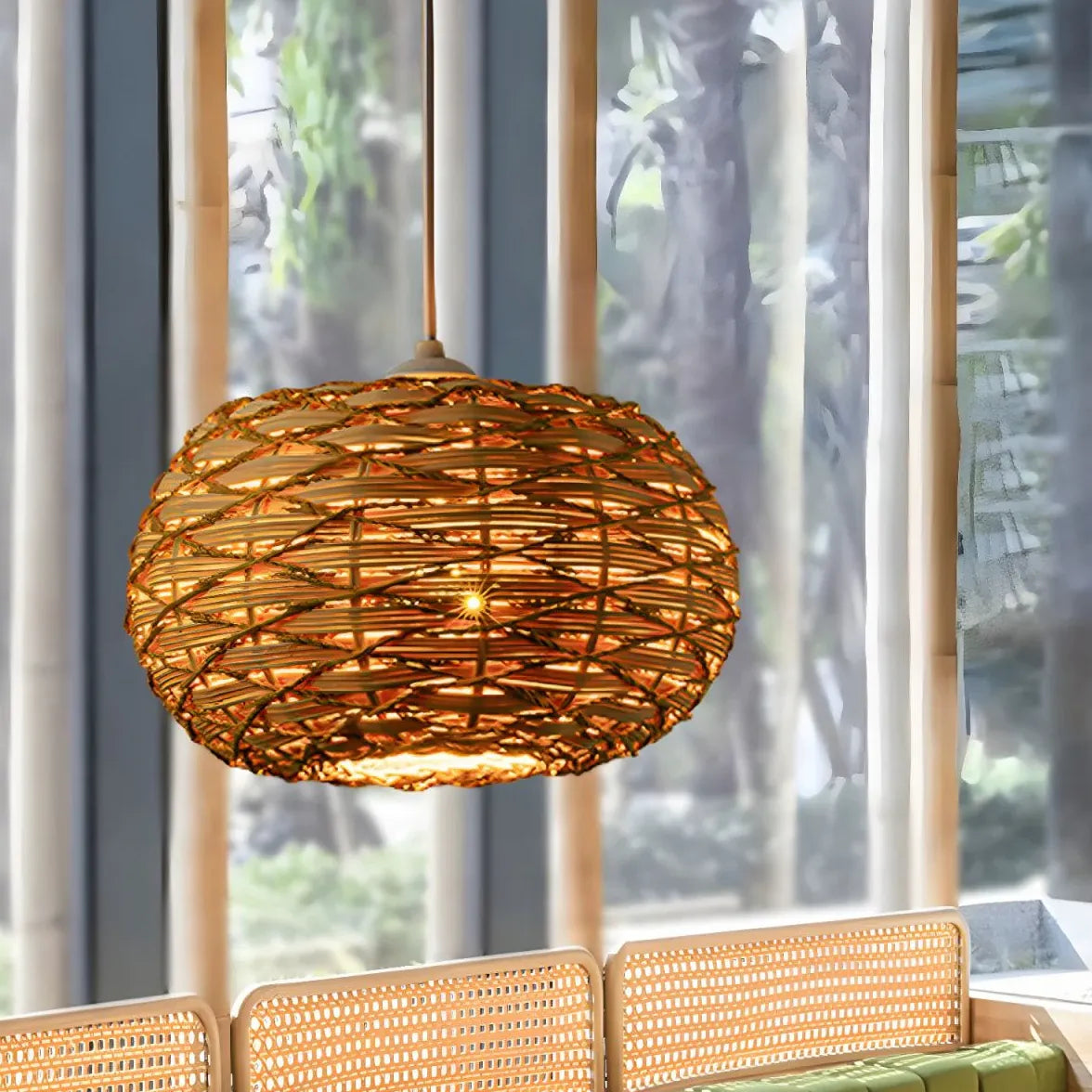 Light Single Pendant For Bedroom Boho Metal & Rattan Ip20 Led Warm White