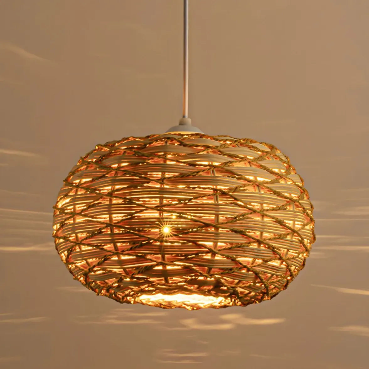 Light Single Pendant For Bedroom Boho Metal & Rattan Ip20 Led Warm White