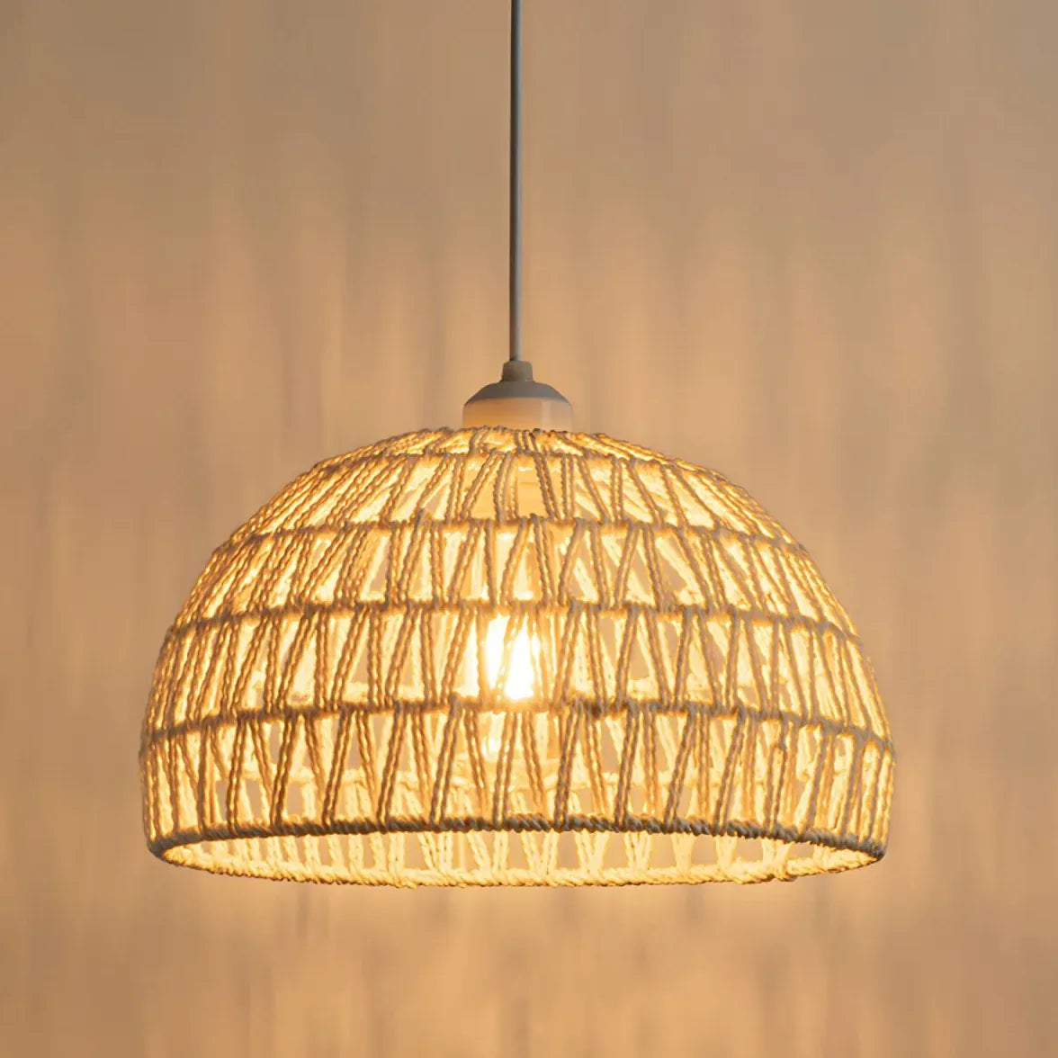 Light Single Pendant For Bedroom Boho Metal & Rattan Ip20 Led Warm White