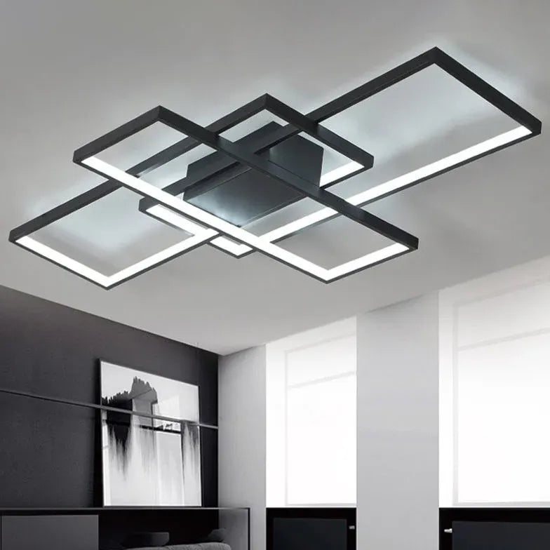 Black Flush Light For Bedroom Rectangular Modern Aluminum