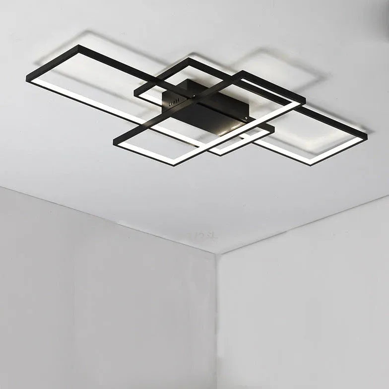 Black Flush Light For Bedroom Rectangular Modern Aluminum