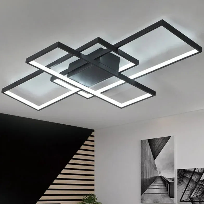 Black Flush Light For Bedroom Rectangular Modern Aluminum