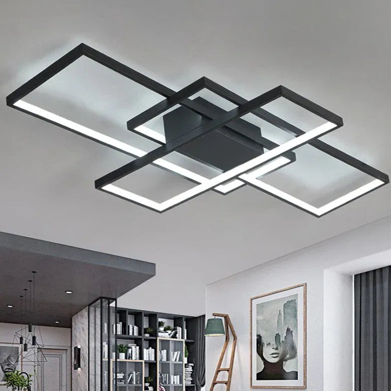 Black Flush Light For Bedroom Rectangular Modern Aluminum