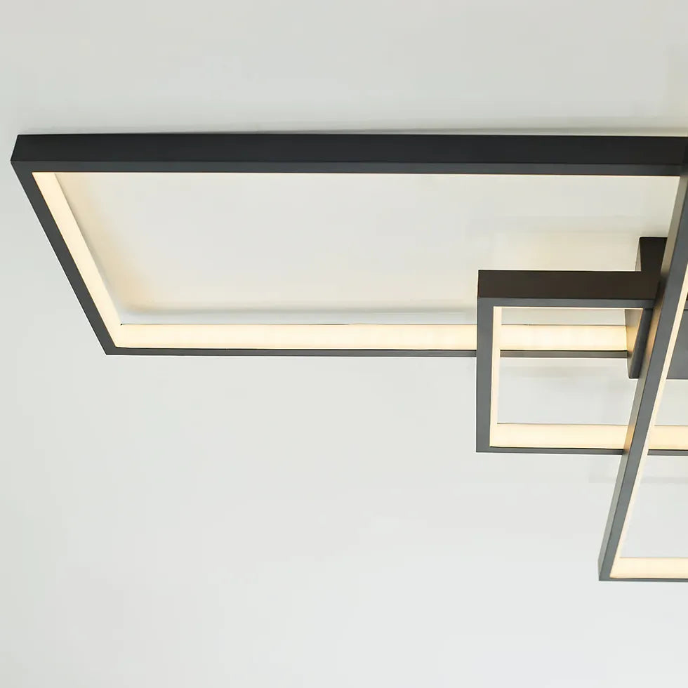 Black Flush Light For Bedroom Rectangular Modern Aluminum