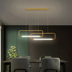 Black Chandelier For Office Rectangular Modern Metal Led