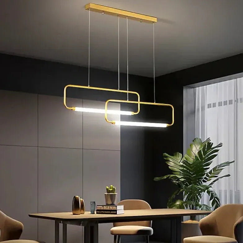 Black Chandelier For Office Rectangular Modern Metal Led