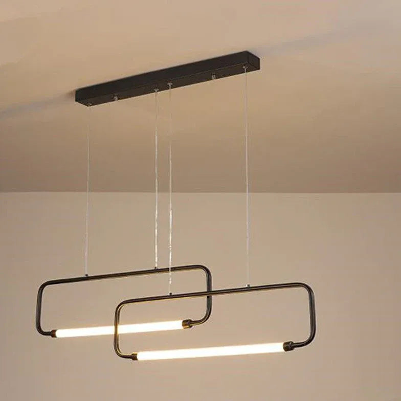 Black Chandelier For Office Rectangular Modern Metal Led