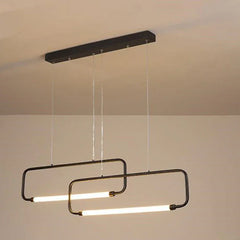 Black Chandelier For Office Rectangular Modern Metal Led