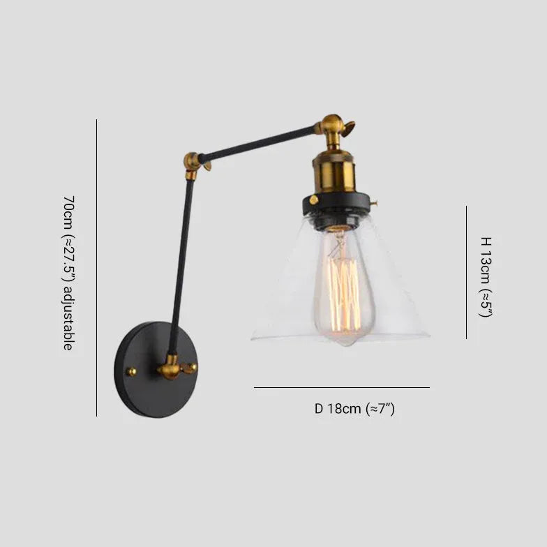 Black Glass Adjustable Wall Lamp For Bedroom Brady Metal Led