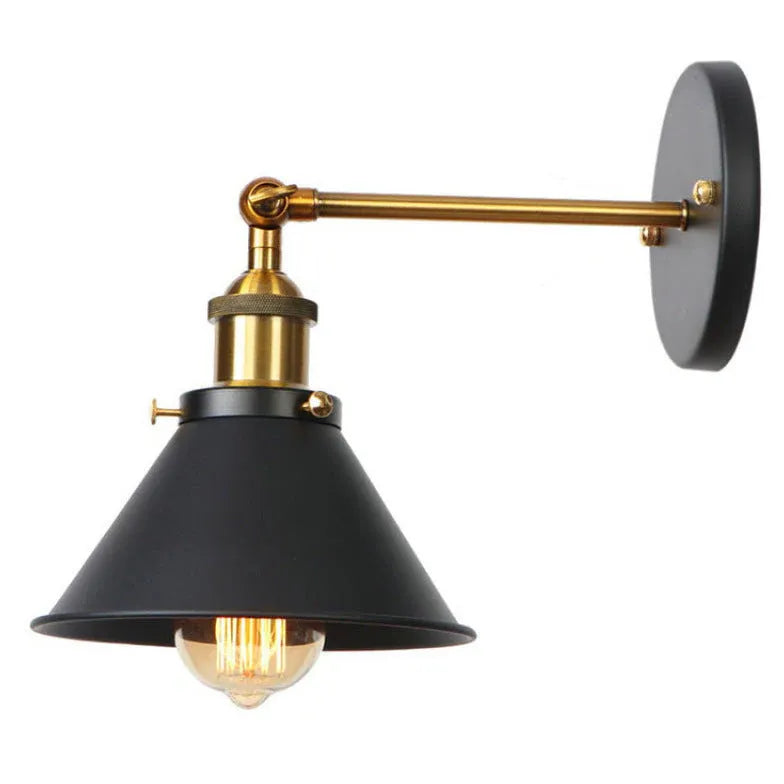 Black Single Arm Wall Light For Bedroom Cone Retro Metal