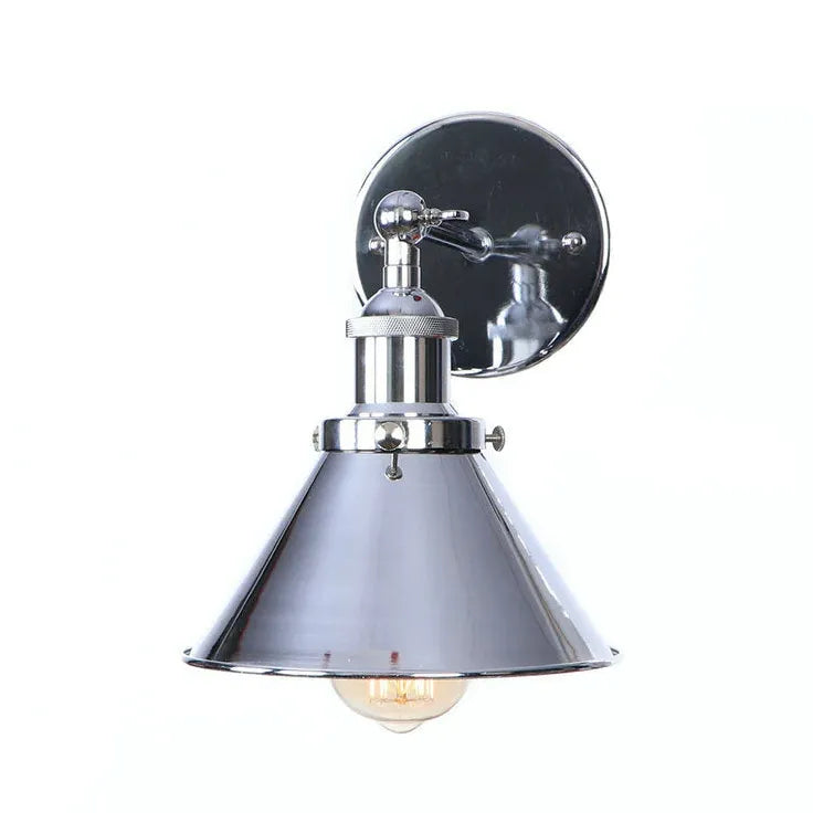 Black Single Arm Wall Light For Bedroom Cone Retro Metal