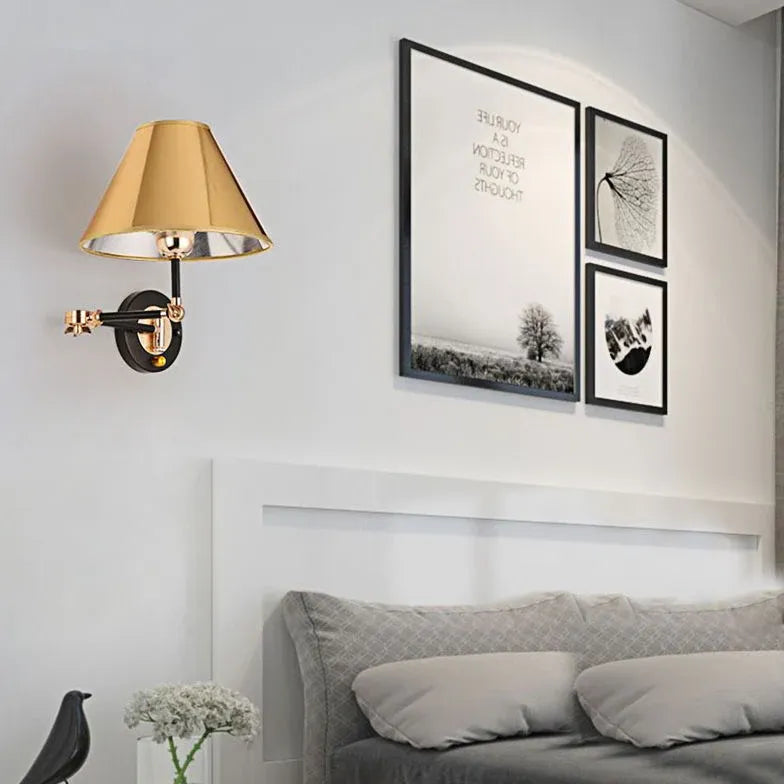 Gold Single Arm Wall Light For Bedroom Cone Carins Metal Ip20 Led