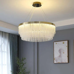 Gold Statement Pendant Light For Living Room Colon Metal & Crystal Led