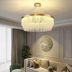 Gold Statement Pendant Light For Living Room Colon Metal & Crystal Led