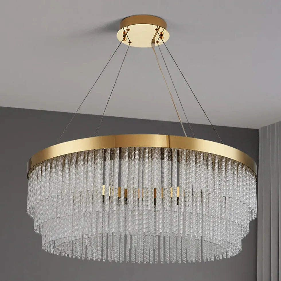 Gold Statement Pendant Light For Living Room Colon Metal & Crystal Led