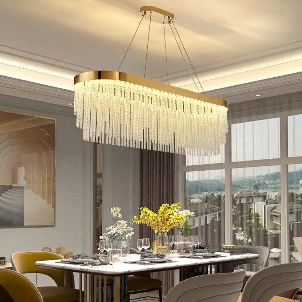 Gold Statement Pendant Light For Living Room Colon Metal & Crystal Led