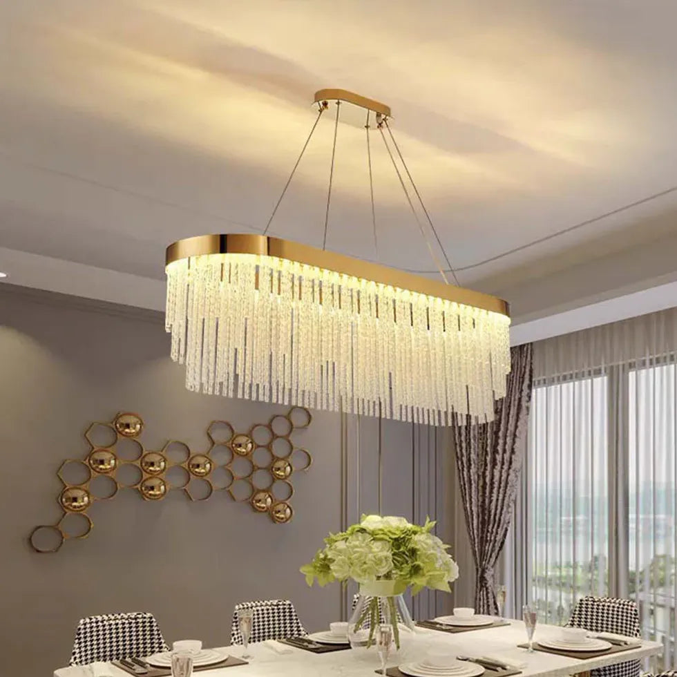 Gold Statement Pendant Light For Living Room Colon Metal & Crystal Led