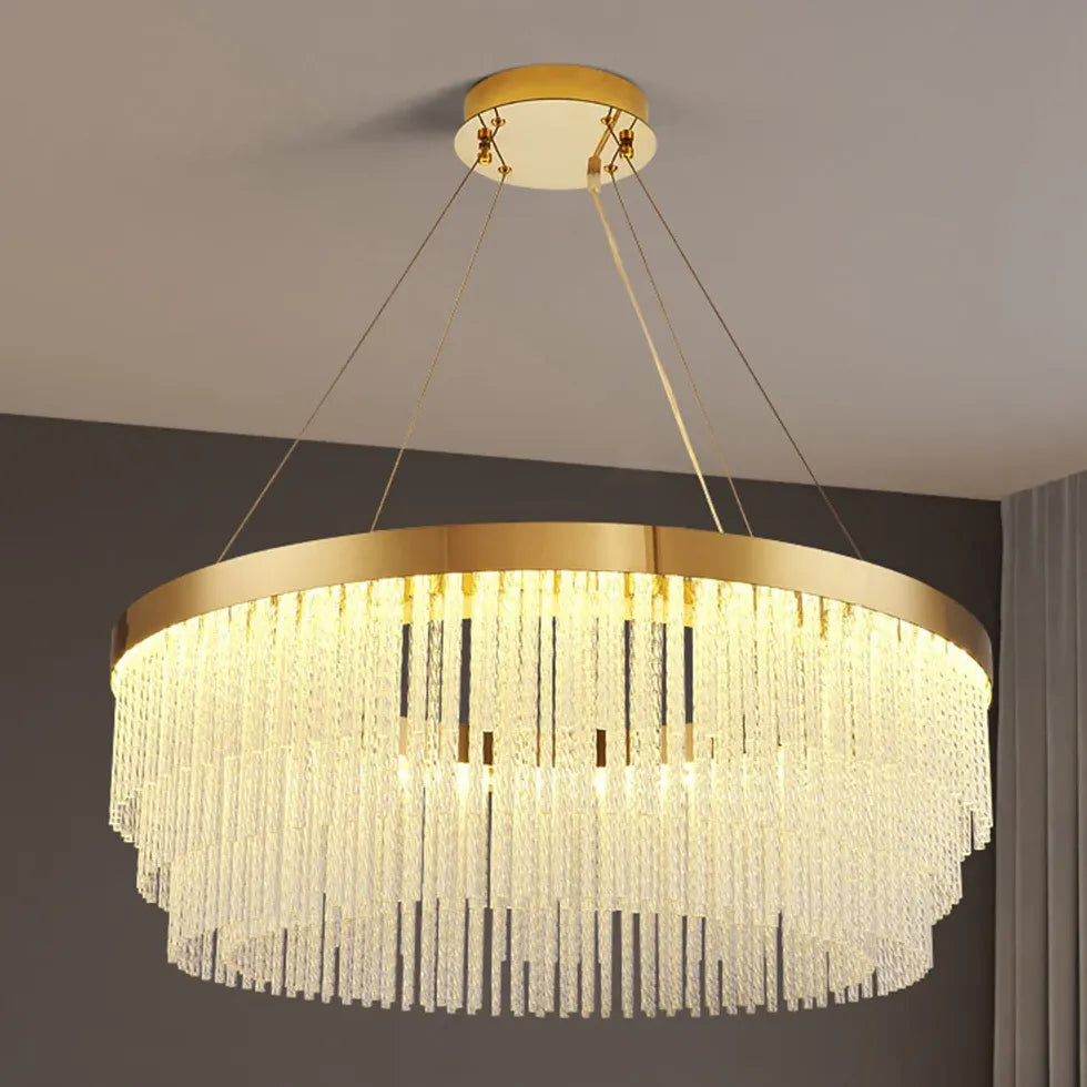 Gold Statement Pendant Light For Living Room Colon Metal & Crystal Led