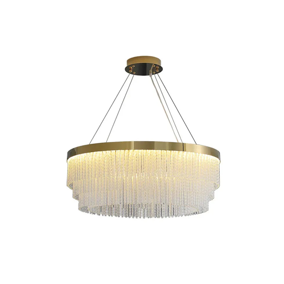 Gold Statement Pendant Light For Living Room Colon Metal & Crystal Led