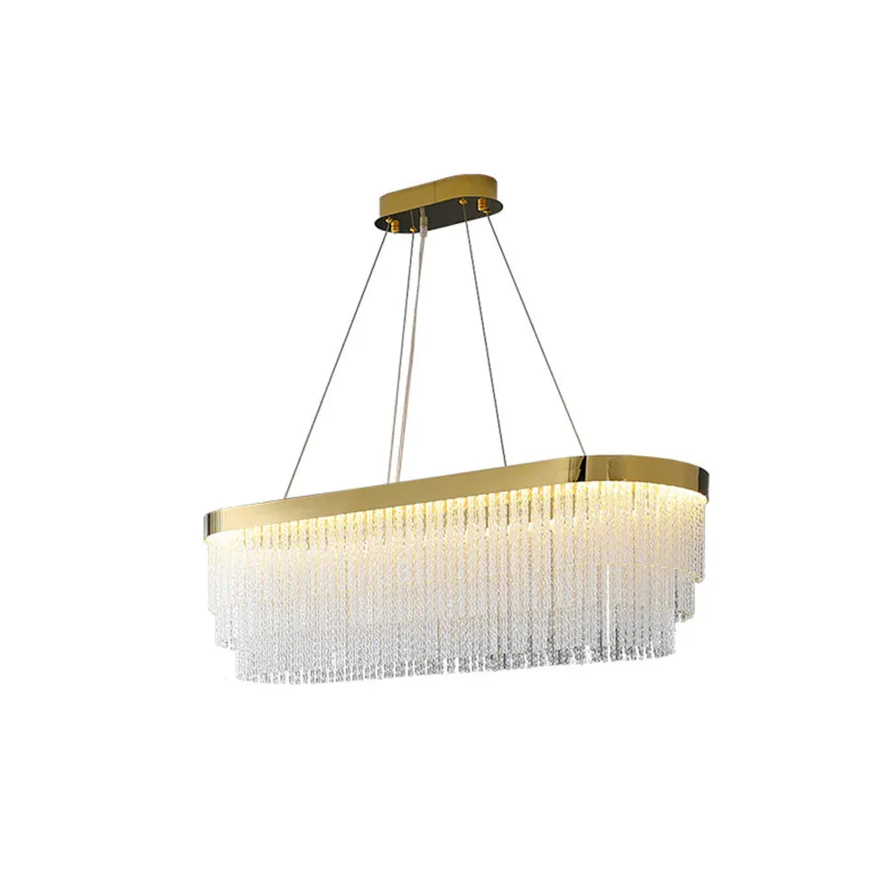 Gold Statement Pendant Light For Living Room Colon Metal & Crystal Led