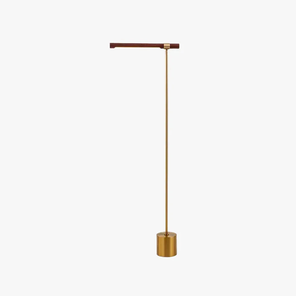 Gold Floor Lamp For Study Room Linear Edge Metal & Wood Warm White Ip20 Led