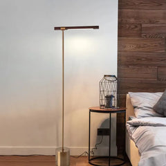 Gold Floor Lamp For Study Room Linear Edge Metal & Wood Warm White Ip20 Led