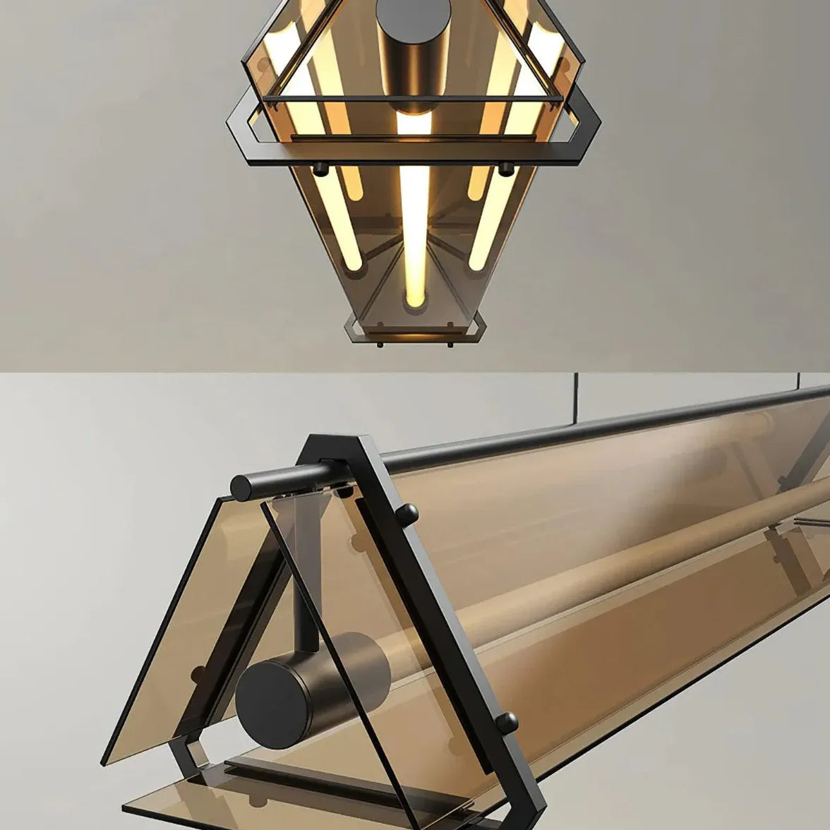 Gold Statement Pendant Light For Bedroom Triangle Edge Metal & Glass Warm White Led