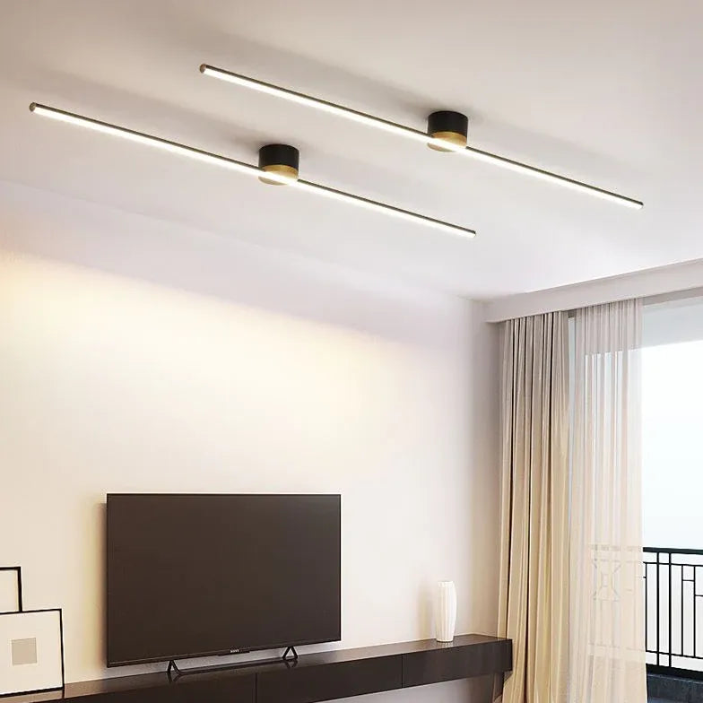 Black Flush Light For Bedroom Linear Edge Metal Ip20 Natural Light Led