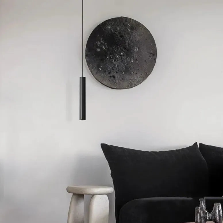 Black Bedside Pendant Light For Bedroom Cylinder Edge Metal Ip20