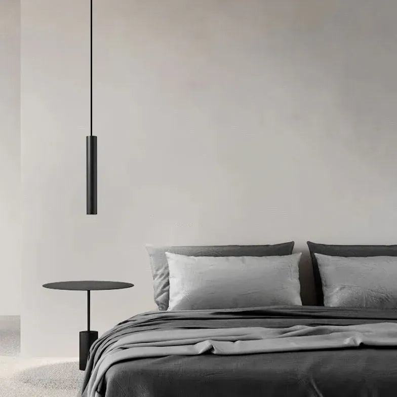 Black Bedside Pendant Light For Bedroom Cylinder Edge Metal Ip20