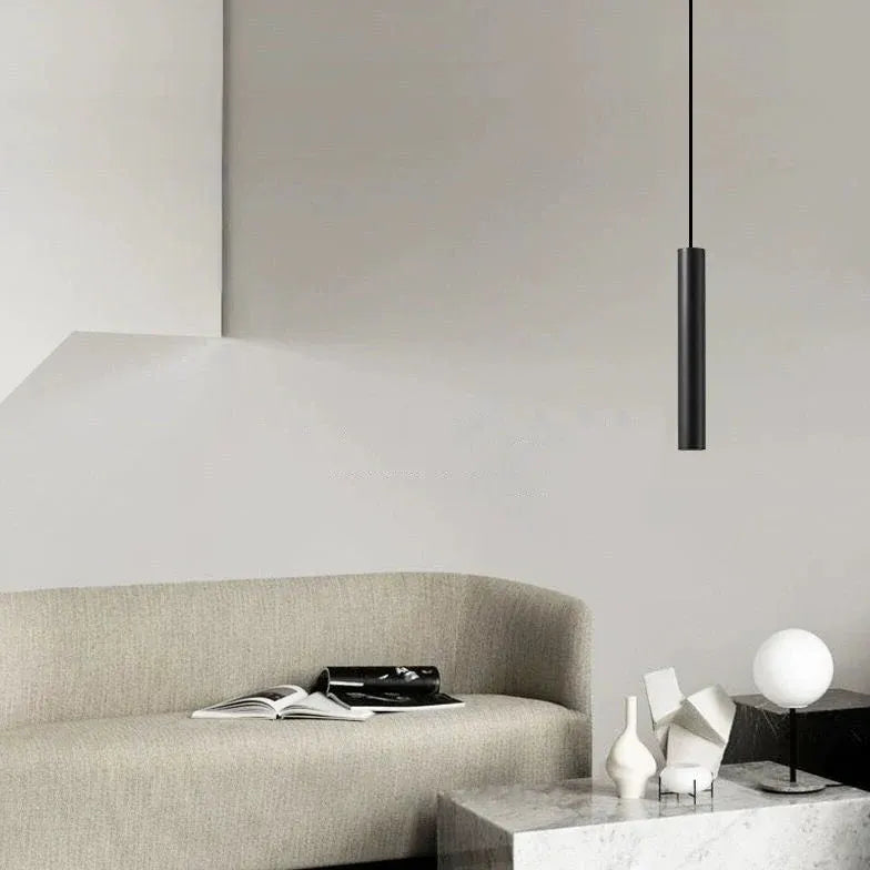 Black Bedside Pendant Light For Bedroom Cylinder Edge Metal Ip20