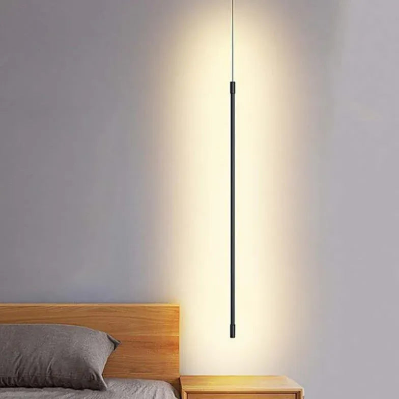 Black Bedside Pendant Light For Bedroom Linear Edge Metal Led Plug Ip20 Warm White